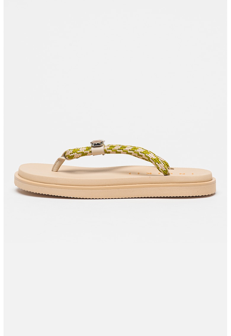 Papuci flip-flop cu doua nuante si insertii de piele