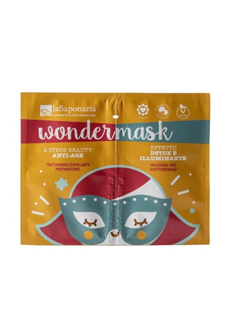 Masca de fata in doi pasi: anti-imbatranire si scrub pentru detox si efect de iluminare La Saponaria - 8+5 ml