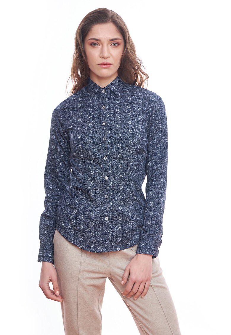 Camasa slim fit cu imprimeu grafic - Alb/Albastru inchis