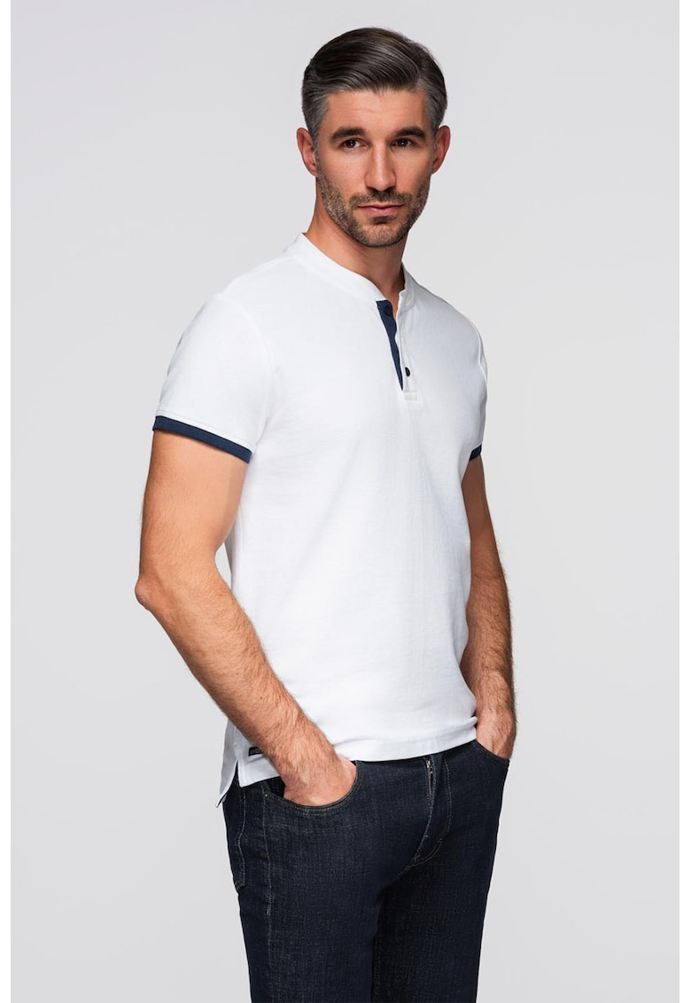 Tricou de bumbac cu fenta cu nasturi - Alb optic