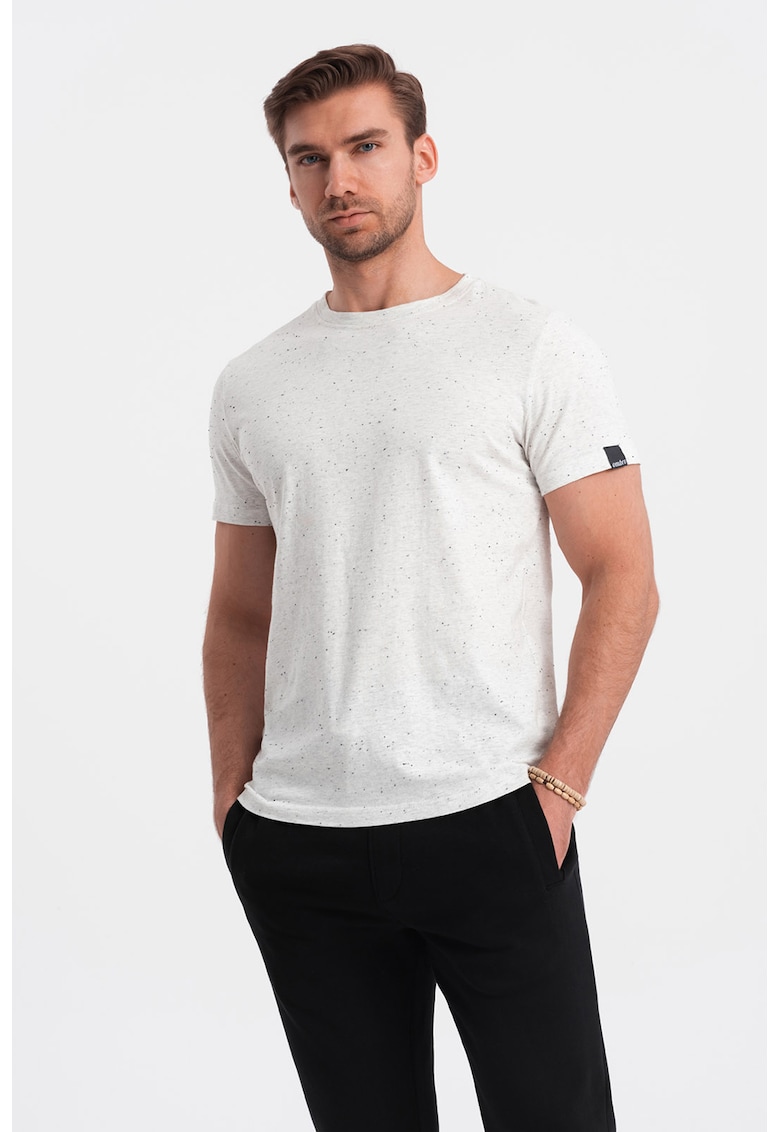 Tricou de bumbac cu decolteu la baza gatului - Alb murdar