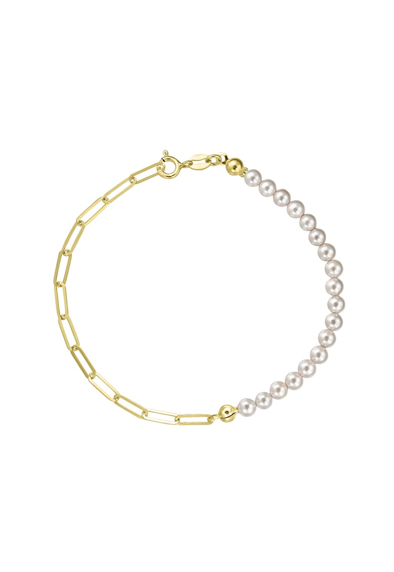 Bratara argint 925 cu perle naturale 4mm + lant paperclip - inchizatoare clasica