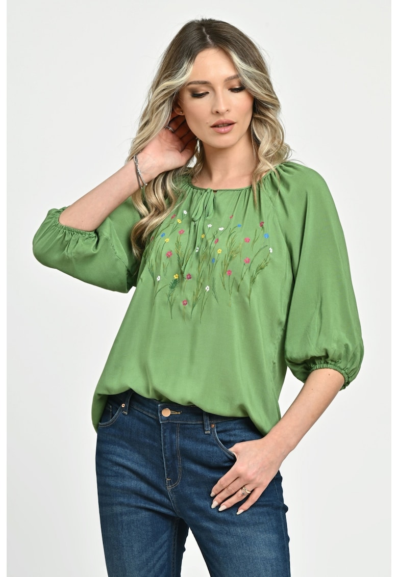 Bluza Dama tip IE - verde cu pictura manuala