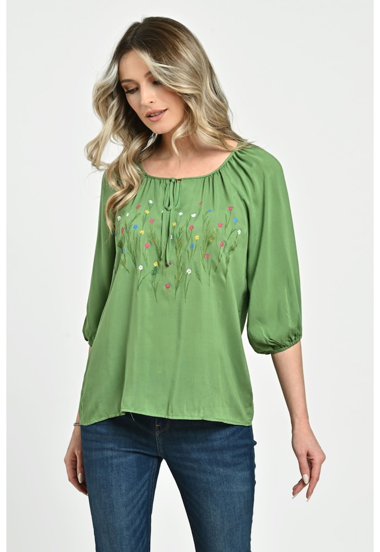 888144279-Bluza Dama tip IE - verde cu pictura manuala