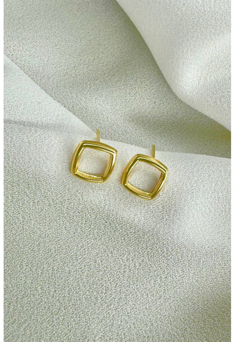 Cercei din aur de 14K in forma patrata