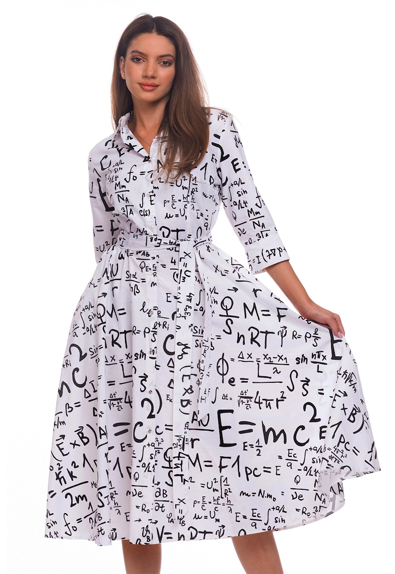 Rochie-camasa evazata cu cordon in talie Rochie-camasa evazata cu cordon in talie