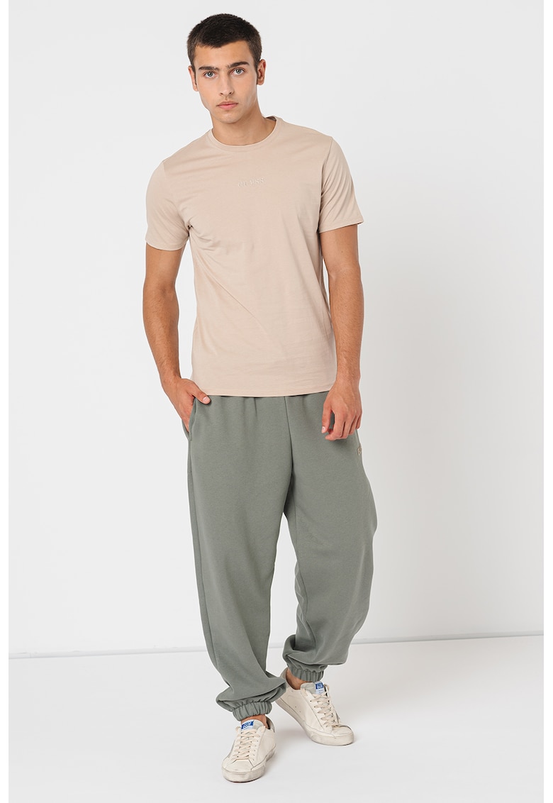 Tricou din bumbac cu decolteu la baza gatului - Maro nisip