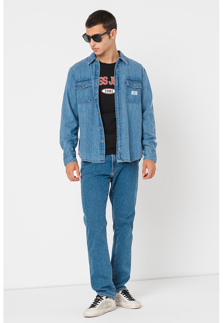 Camasa de denim cu buzunare pe piept - Albastru prafuit