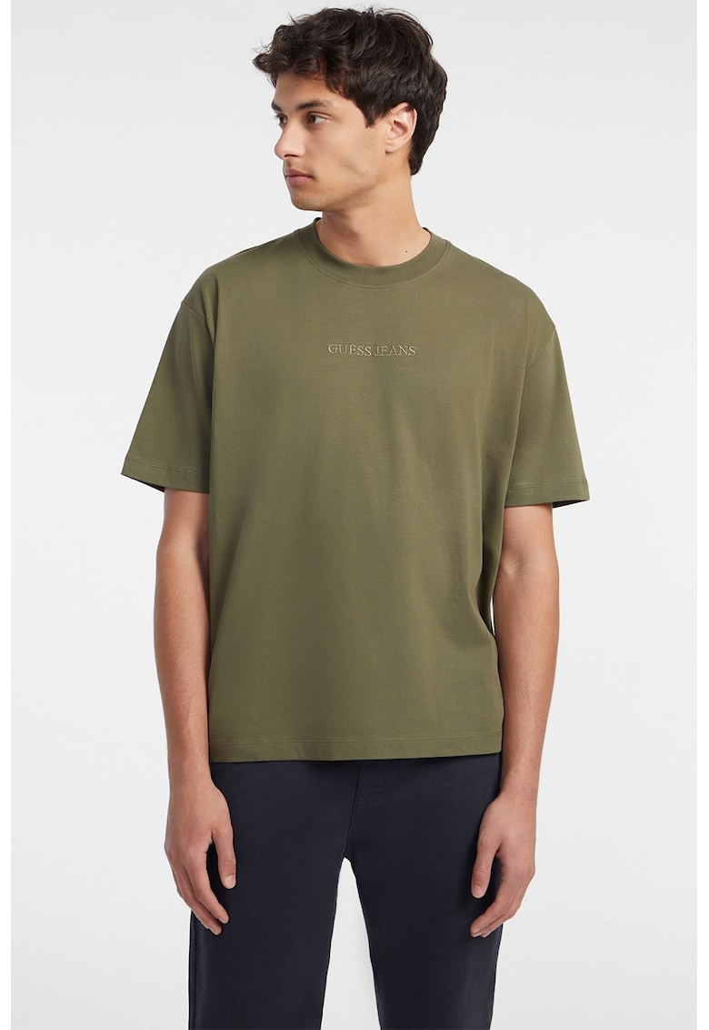 Tricou supradimensionat din bumbac cu broderie logo - Kaki