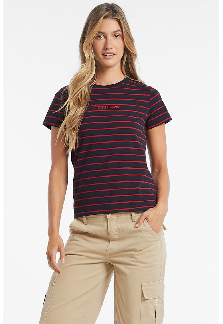 GUESS - Tricou din amestec de bumbac cu dungi