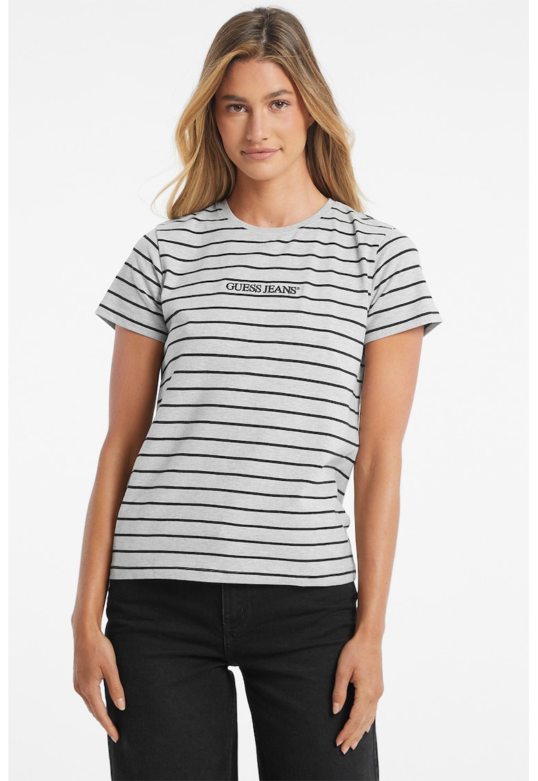 GUESS - Tricou din amestec de bumbac cu dungi