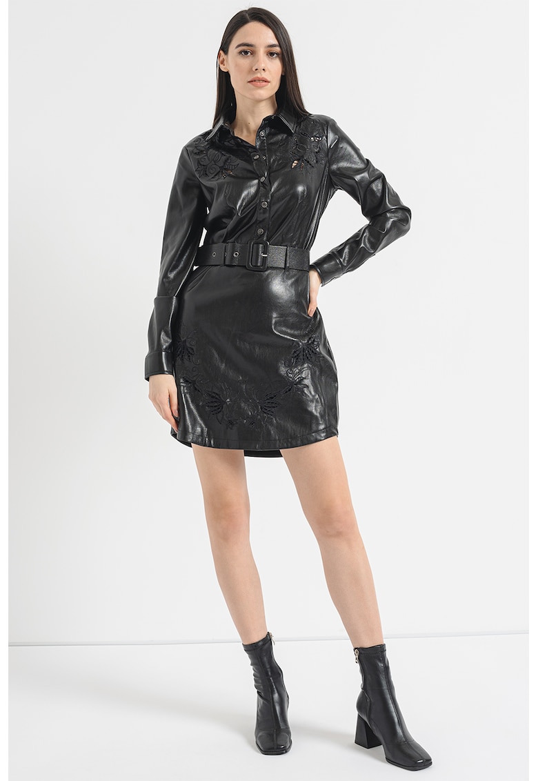 Rochie din piele ecologica cu broderie
