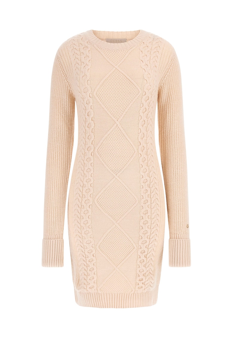 Rochie-pulover din amestec de lana cu decolteu la baza gatului - Piersica