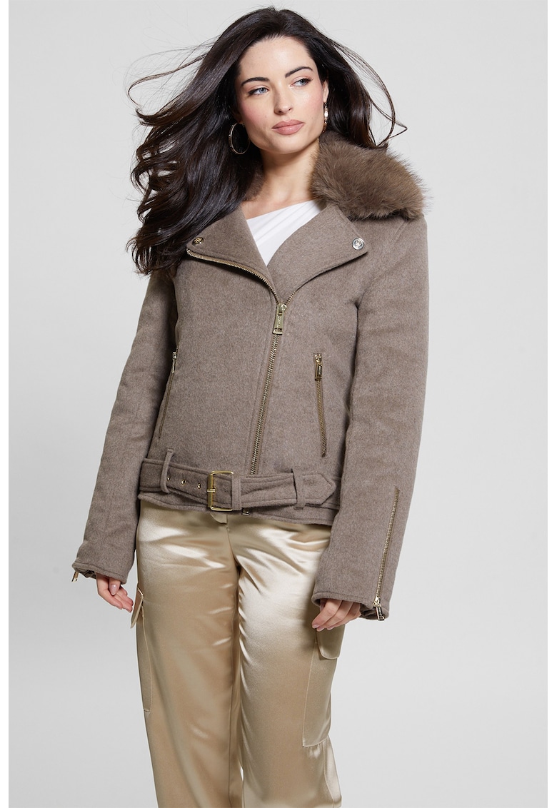 Haina scurta din amestec de lana - Maro taupe