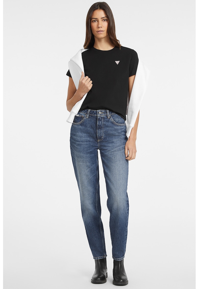 Tricou regular fit cu aplicatie logo discreta - Negru