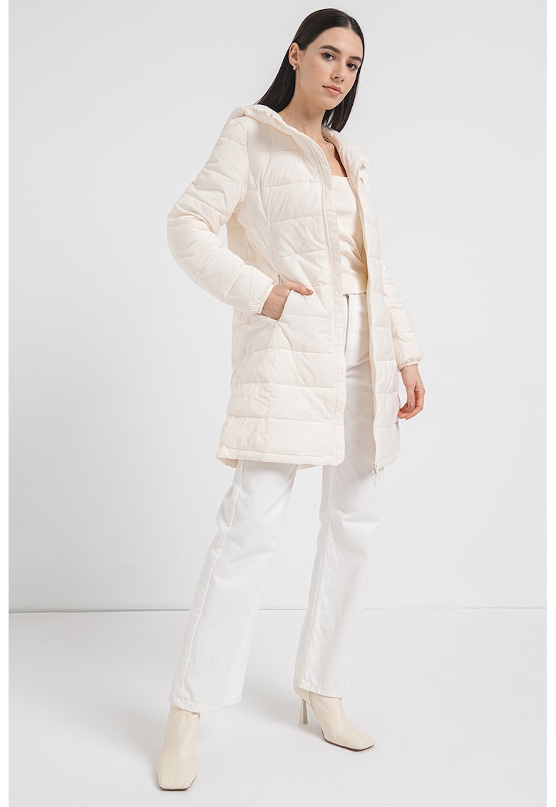 Geaca cu vatelina si gluga - Alb fildes