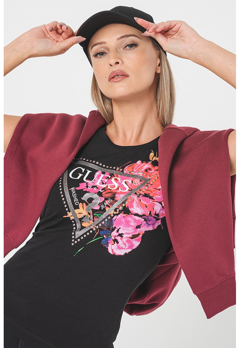 Tricou cu logo - Negru/Portocaliu mandarina/Argintiu