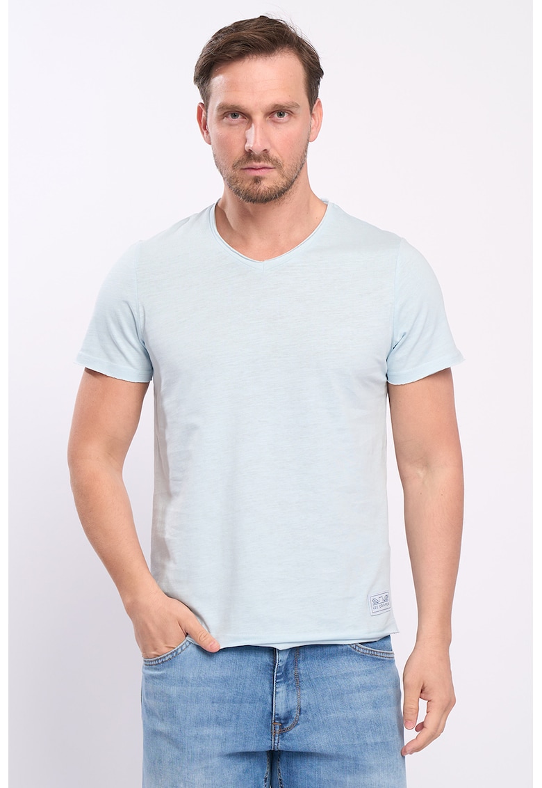 Lee Cooper Tricou uni cu decolteu in V - Albastru deschis
