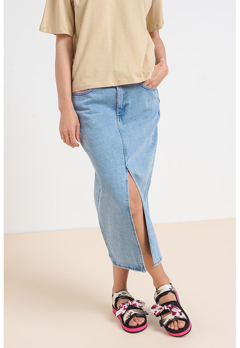 Fusta din denim cu slit frontal