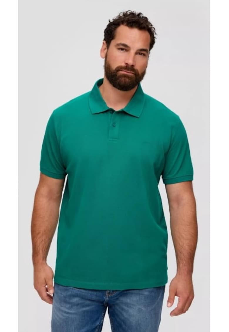 Tricou polo barbati big size cu logo brodat si croiala Regular fit verde inchis