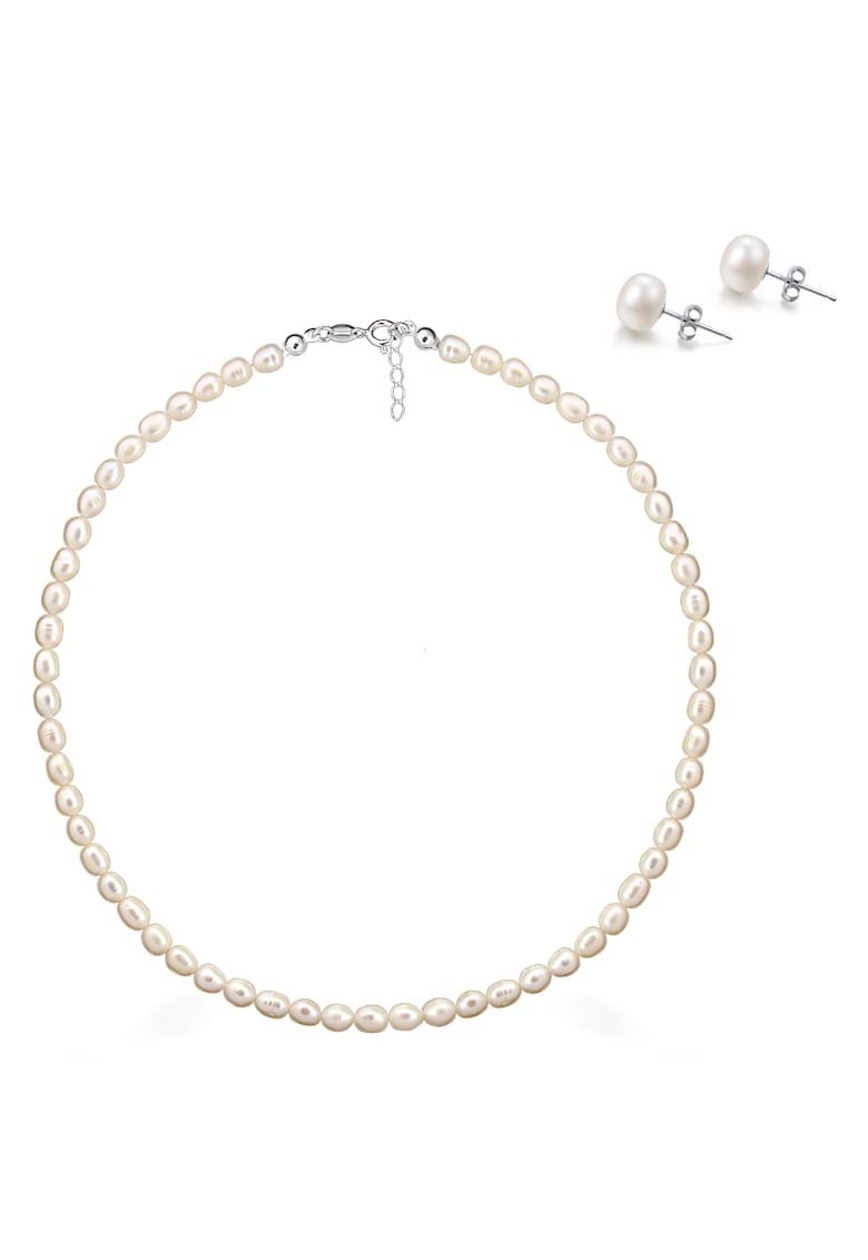 Set cercei argint 925 cu perle de cultura si colier argint 925 cu perle de cultura albe 6.5mm - inchizatoare clasica