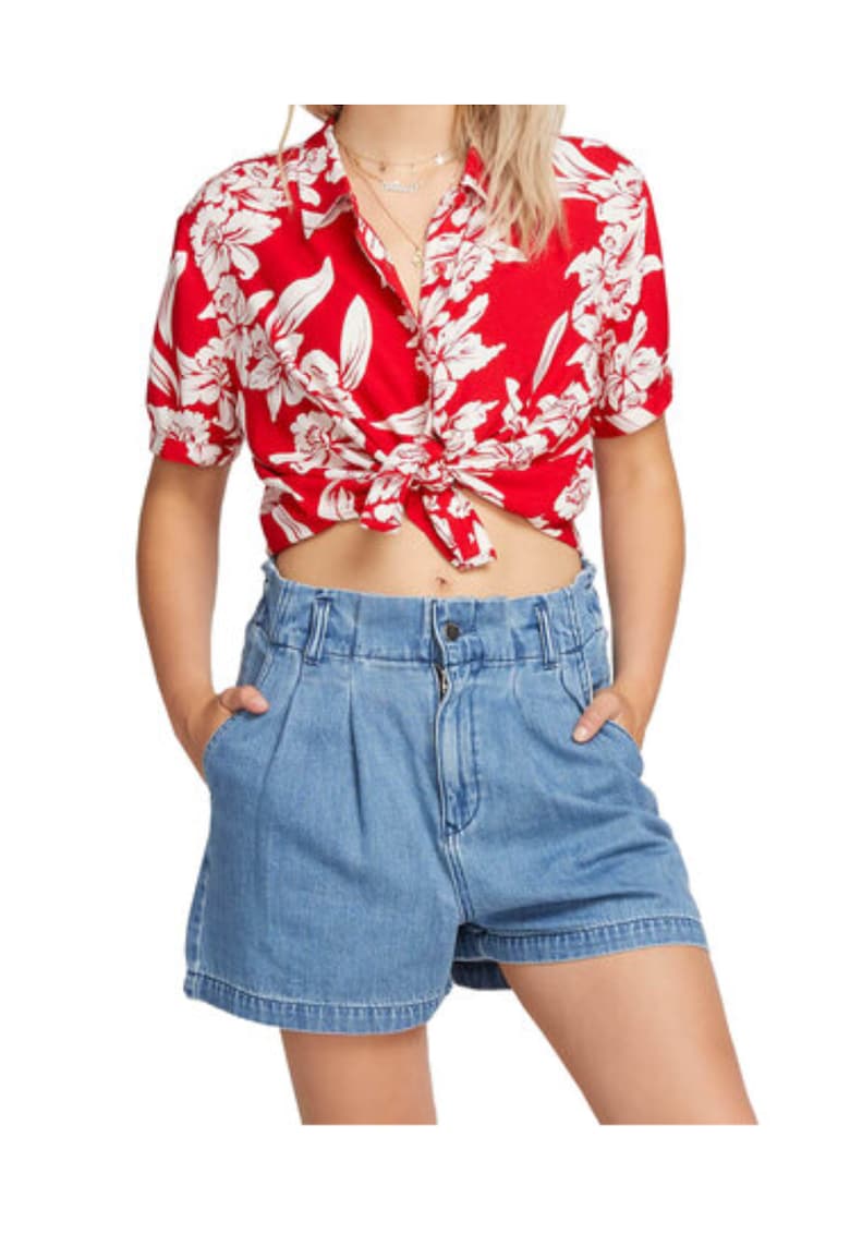 Camasa dama -  Bumbac - Bej/Rosu