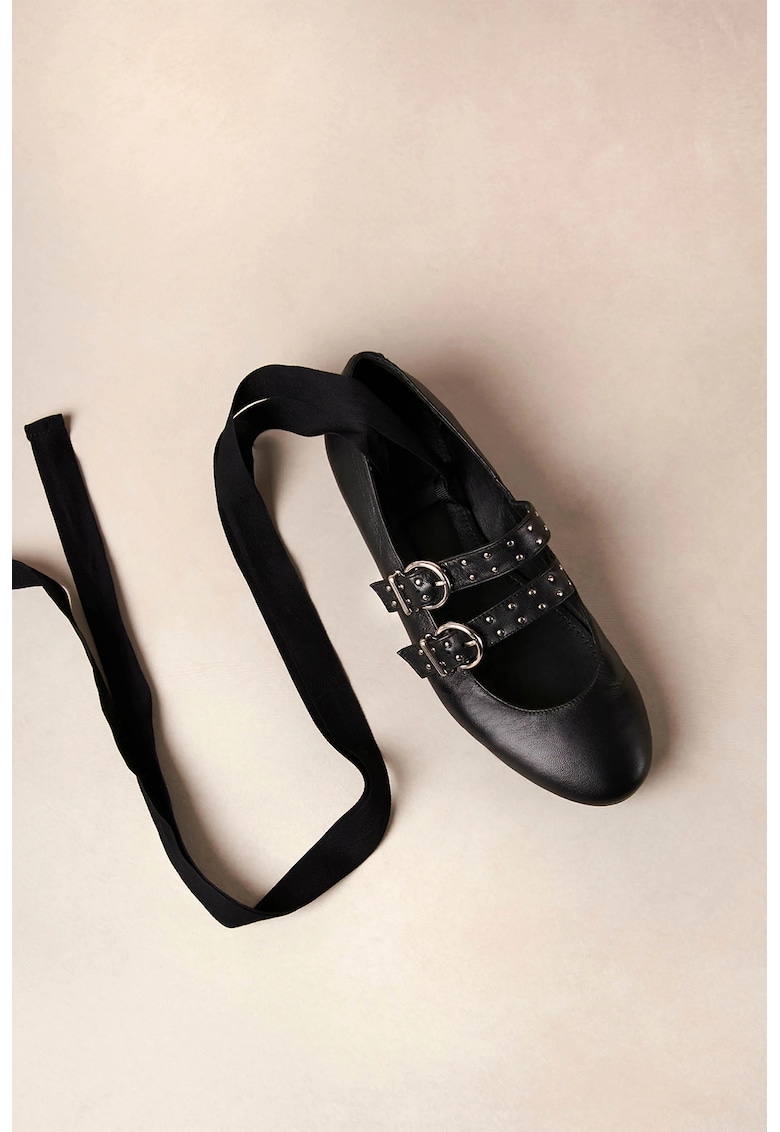 Balerini de piele cu funde din panglici