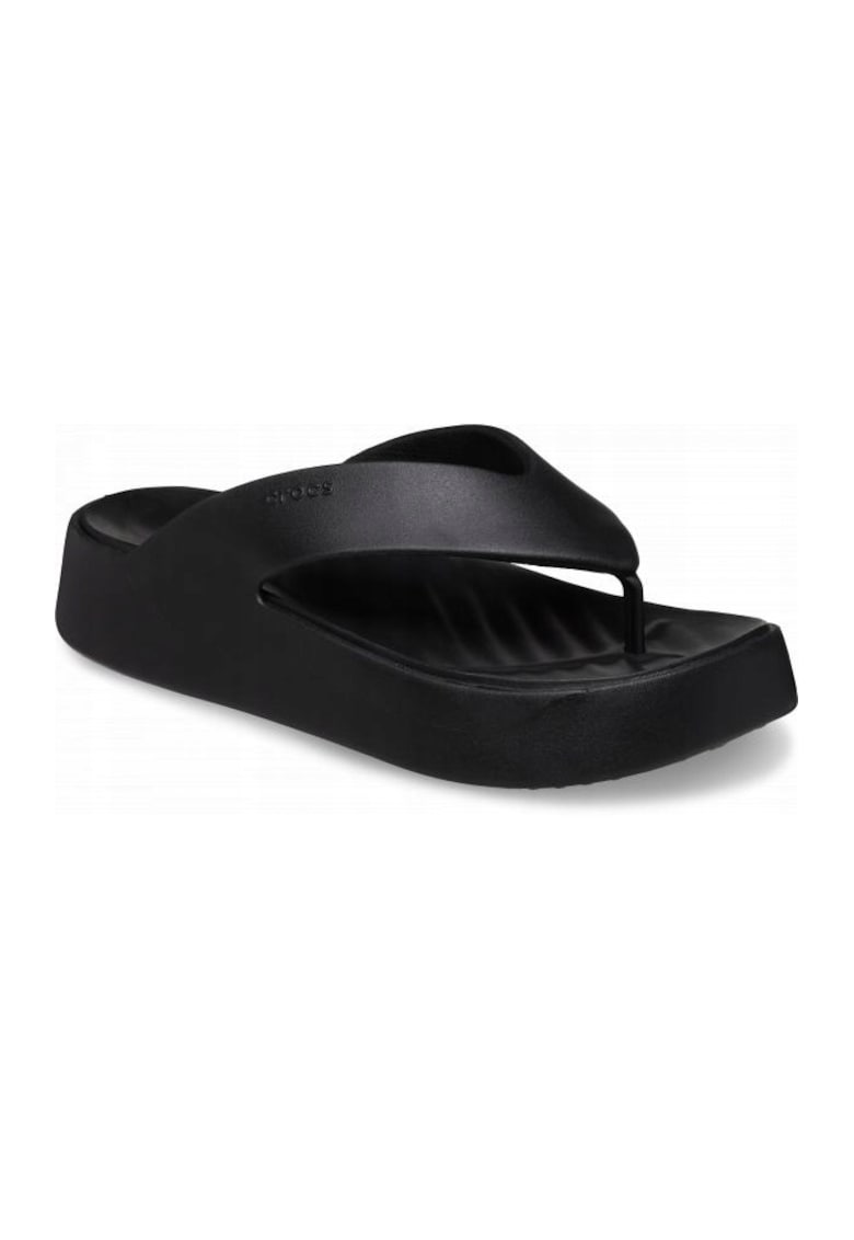Papuci flip-flop cu talpa wedge si logo Getaway - Negru