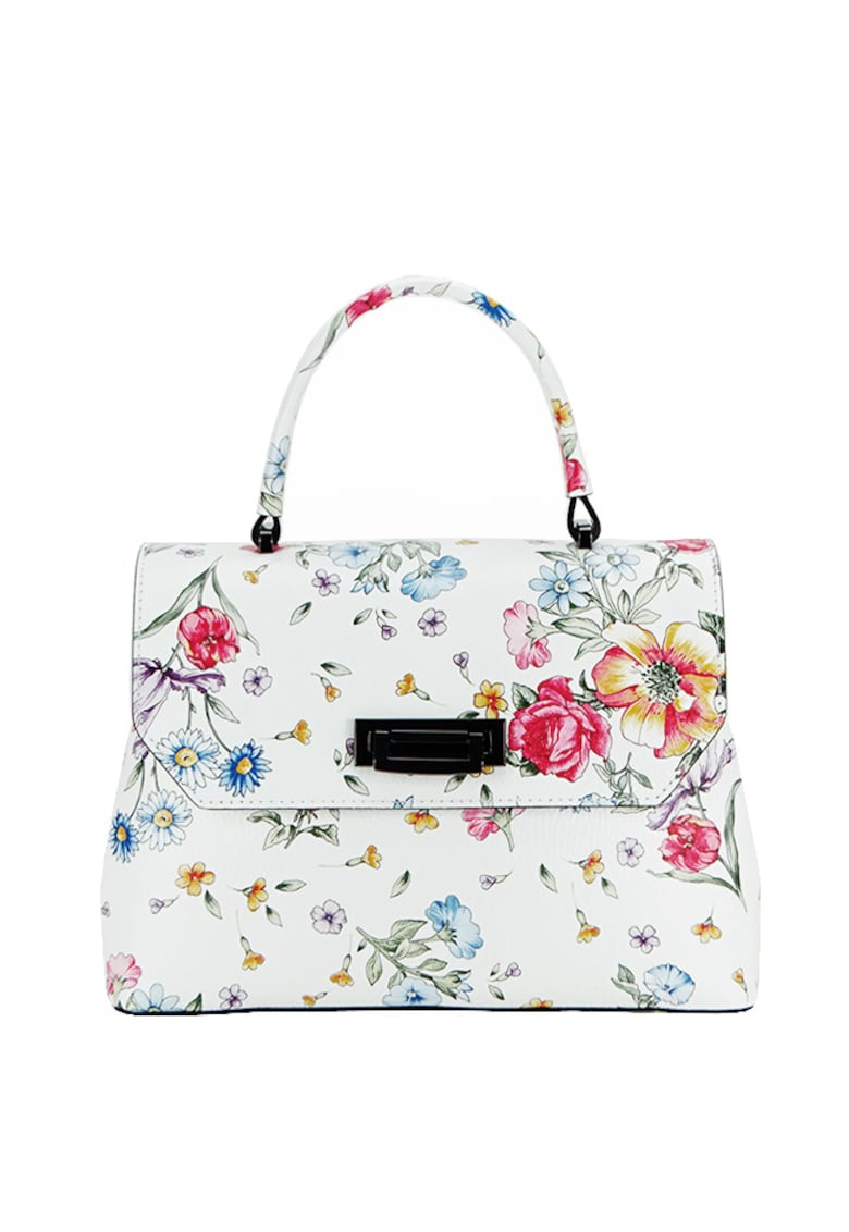 Geanta din piele alba cu imprimeu floral 8959 124 14721