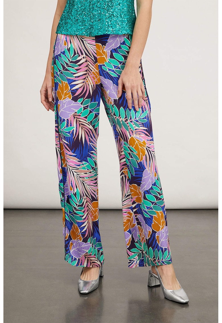 Pantaloni cu croiala ampla si imprimeu tropical