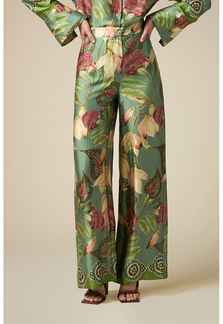 Pantaloni de satin cu imprimeu floral