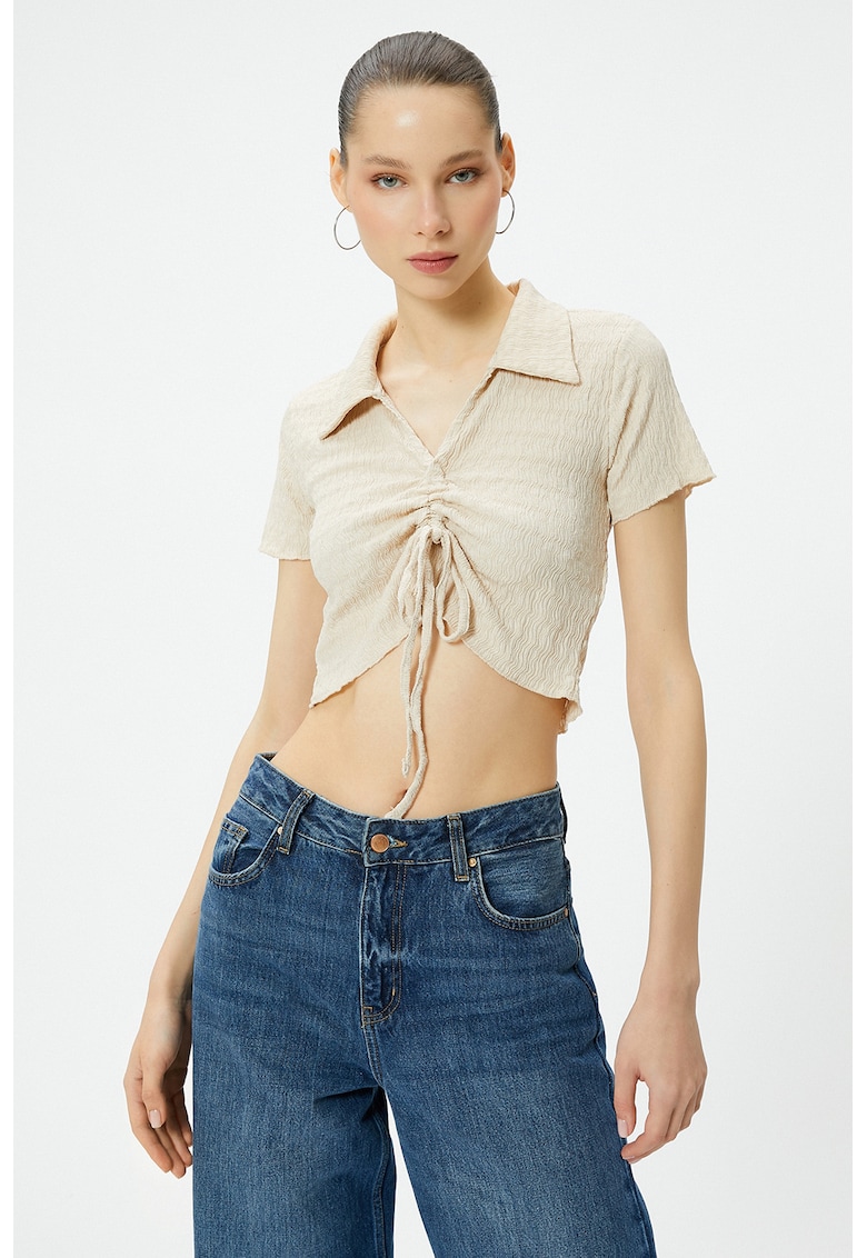 Tricou polo crop - Crem