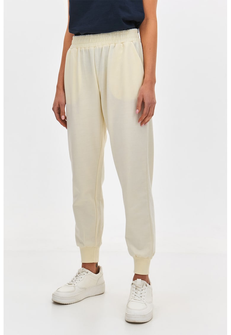 Pantaloni de trening din amestec de bumbac cu talie inalta
