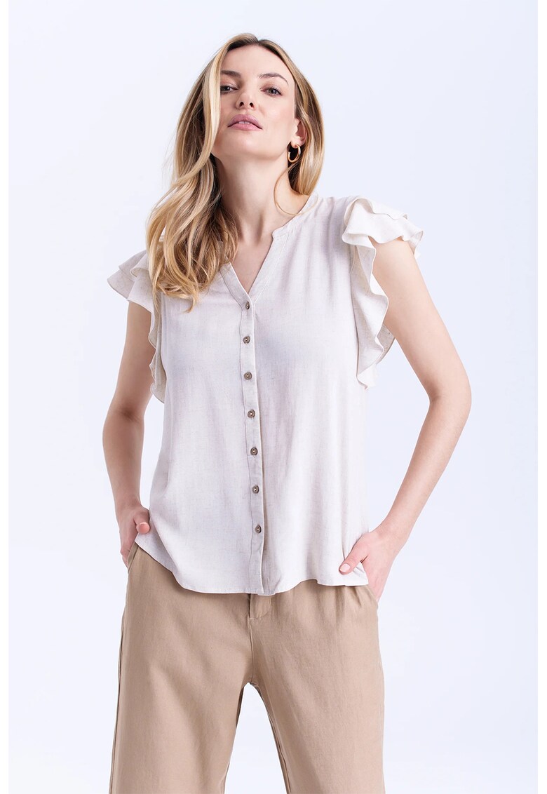 Bluza din amestec de in cu maneci cu volane