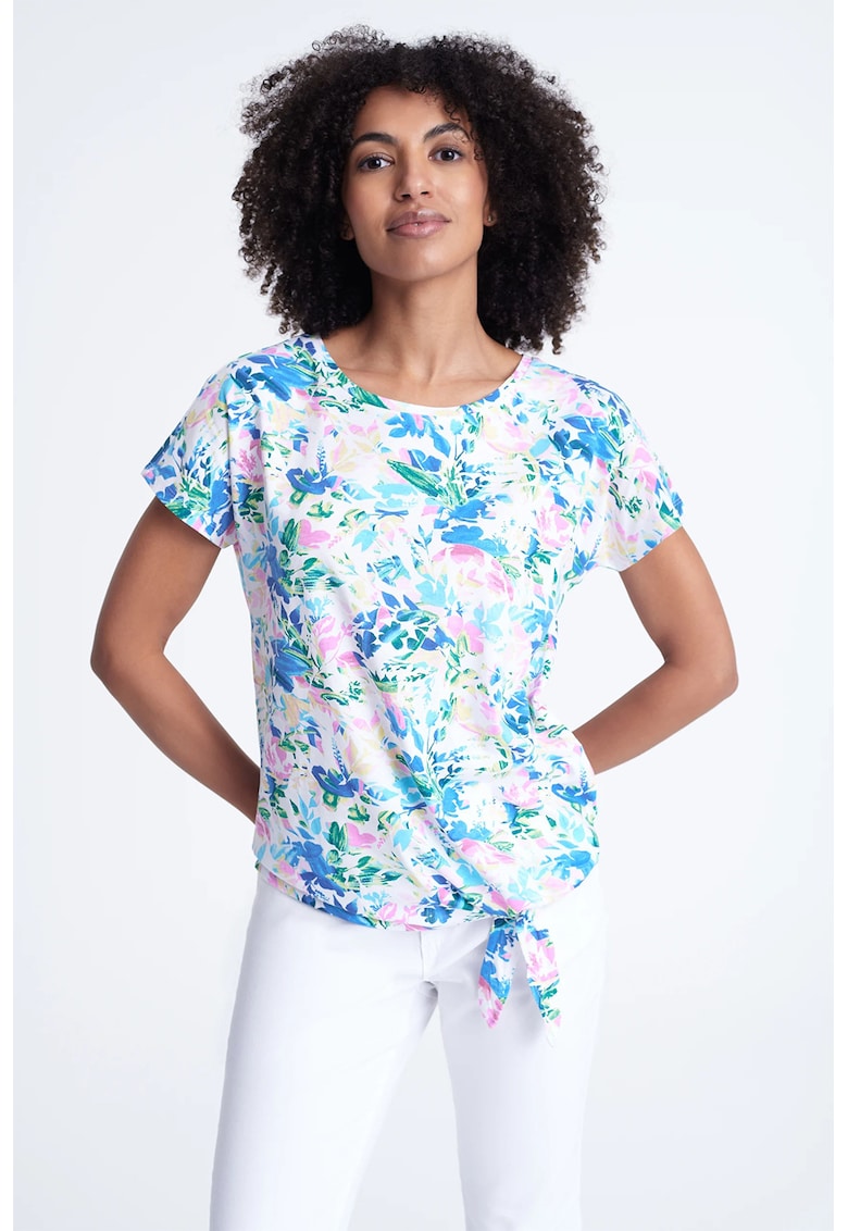 Bluza din amestec de modal cu model floral - maneci scurte si detaliu nod