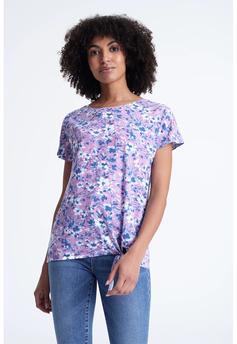Bluza din amestec de modal cu model floral - maneci scurte si detaliu nod