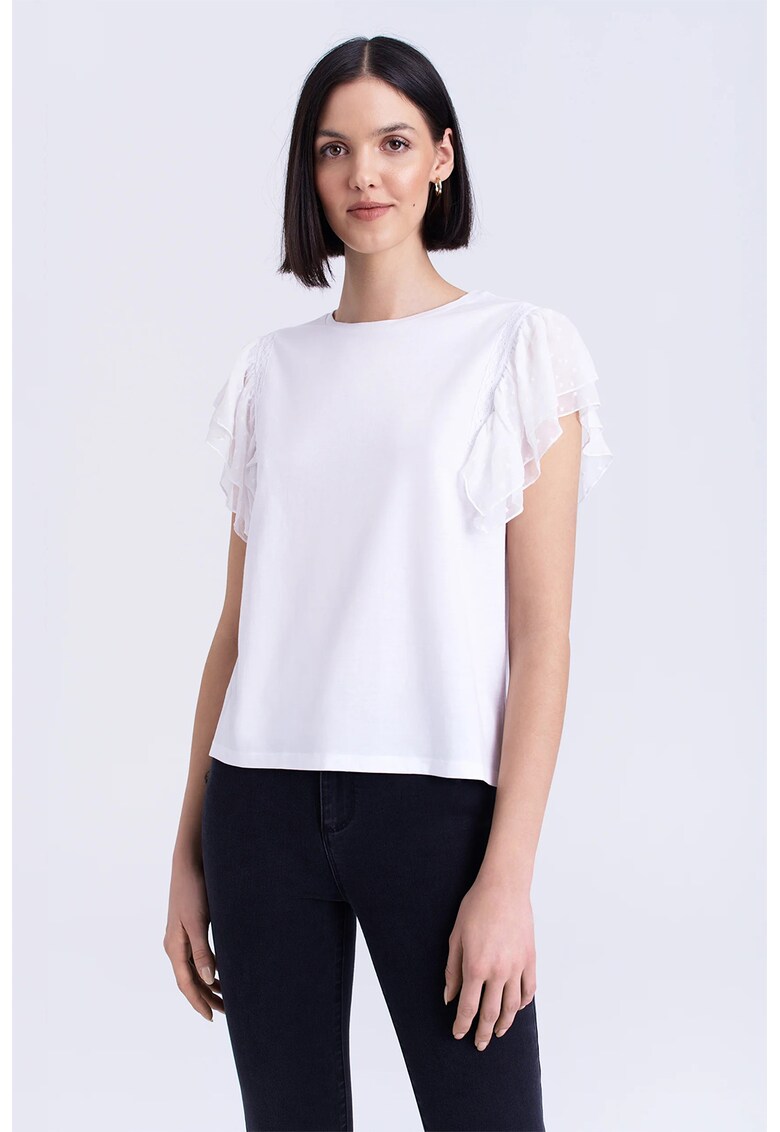 Bluza din amestec de modal cu maneci cu volane
