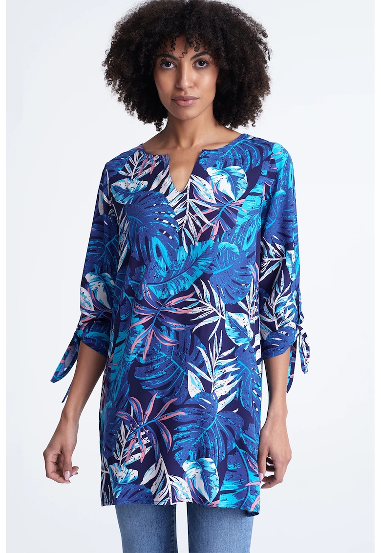 Bluza cu guler tunica si imprimeu tropical
