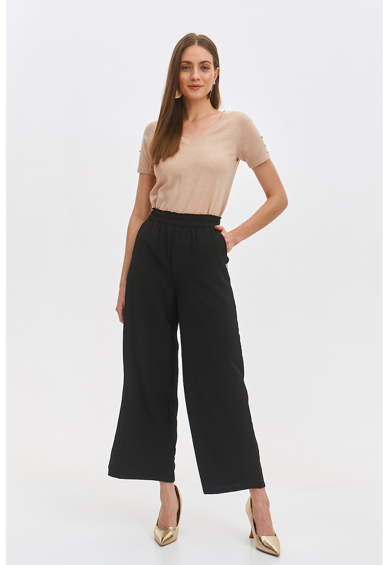 Pantaloni crop cu banda elastica in talie