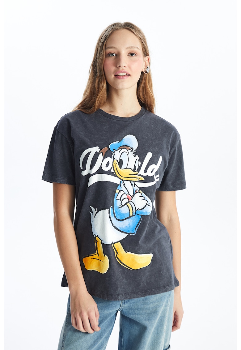 Tricou cu decolteu la baza gatului si imprimeu Donald Duck