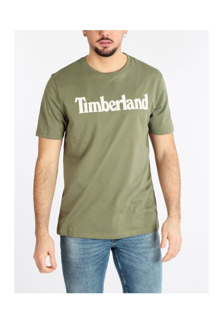 Tricou barbati cu imprimeu cu logo din bumbac - Verde