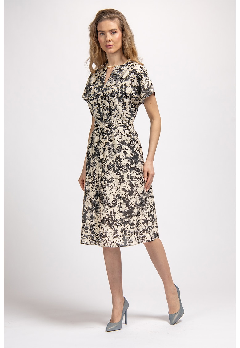 Rochie midi cu model floral si buzunare laterale