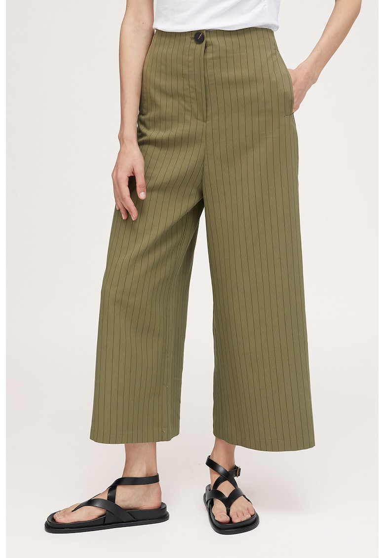 Pantaloni crop cu dungi discrete
