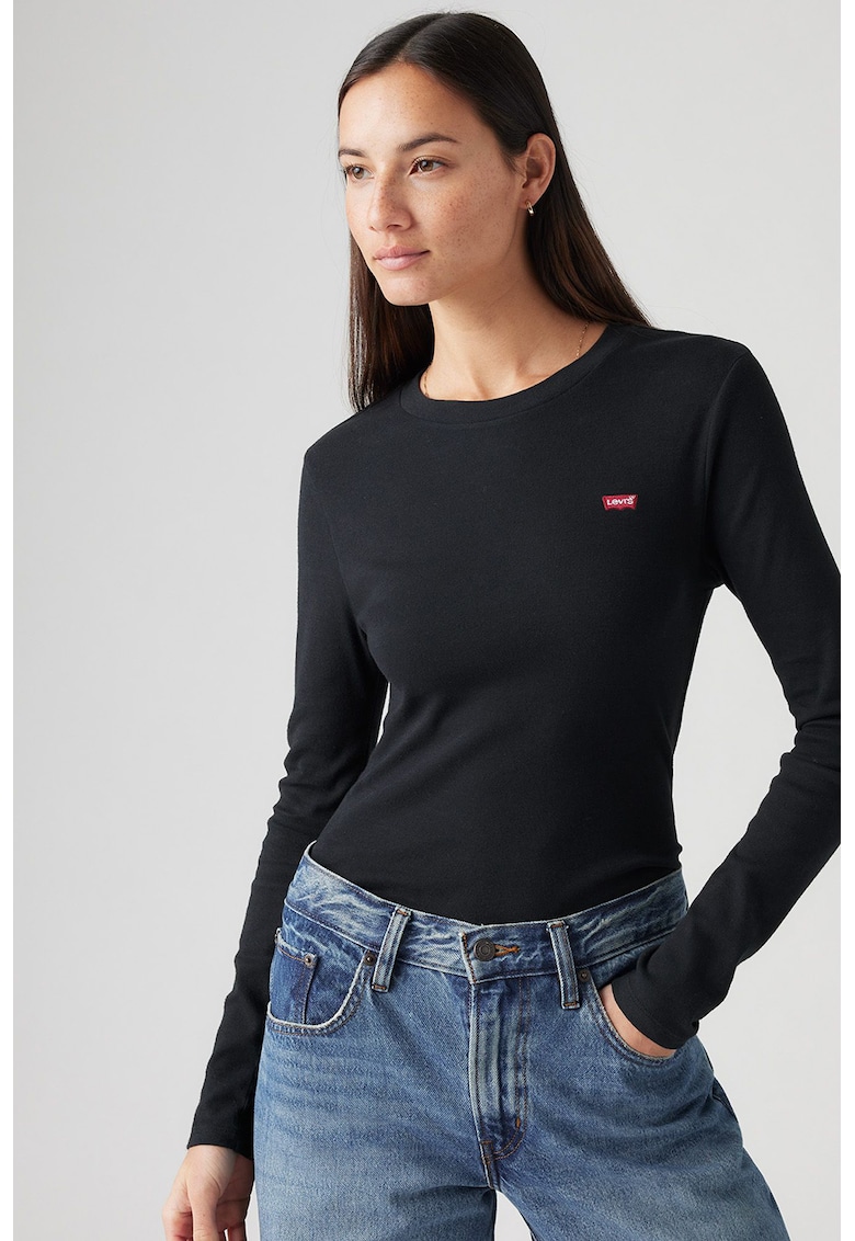 Bluza de bumbac cu decolteu la baza gatului