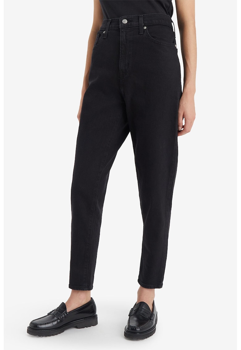 Blugi mom-fit cu talie inalta - Negru stins