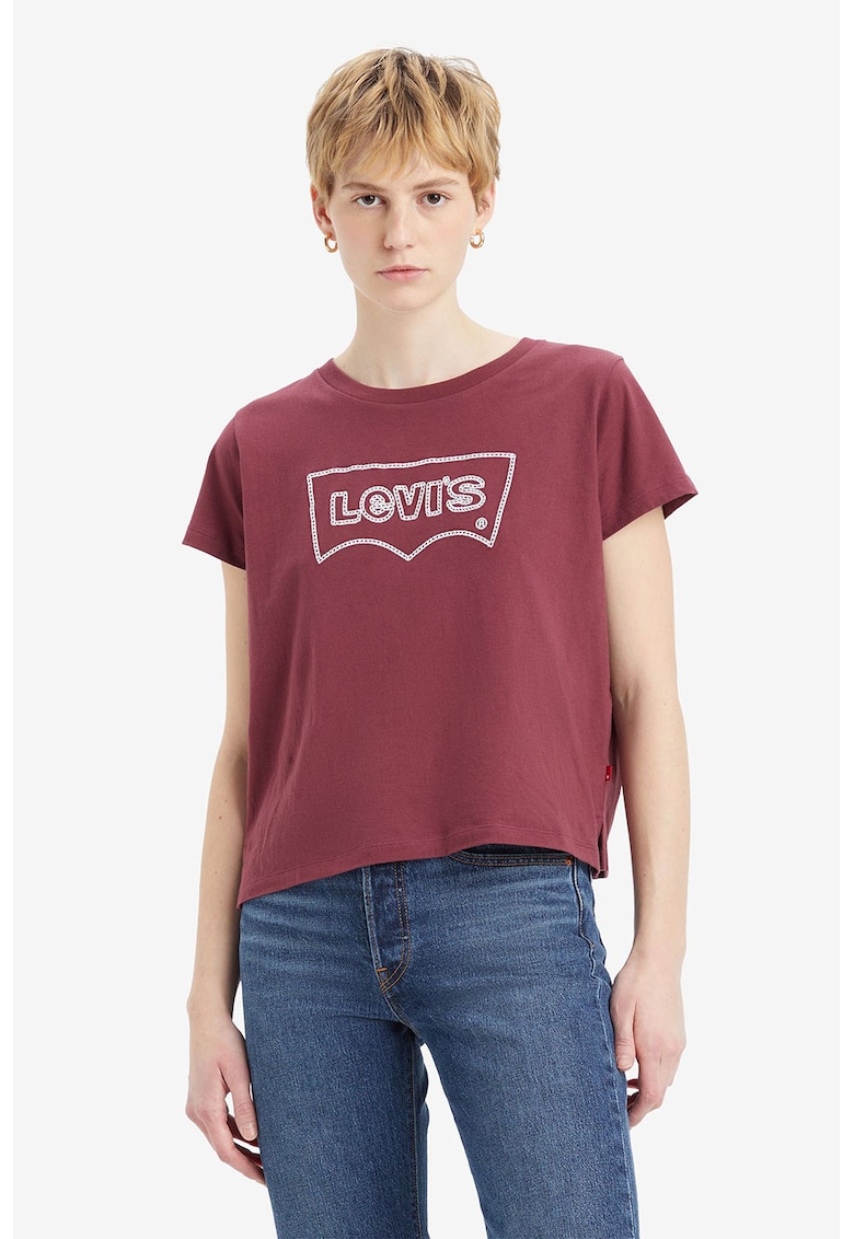 Tricou de bumbac cu logo in relief