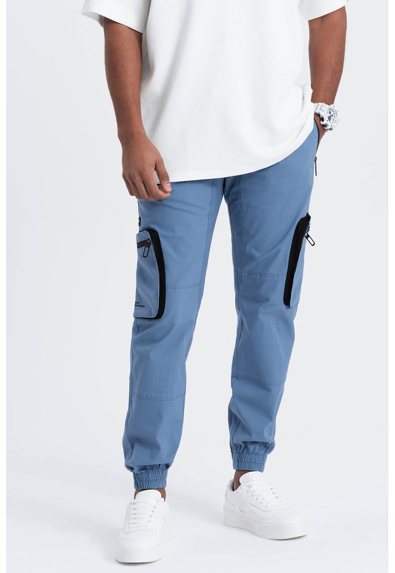 Pantaloni cargo cu mansete elastice - Negru/Albastru