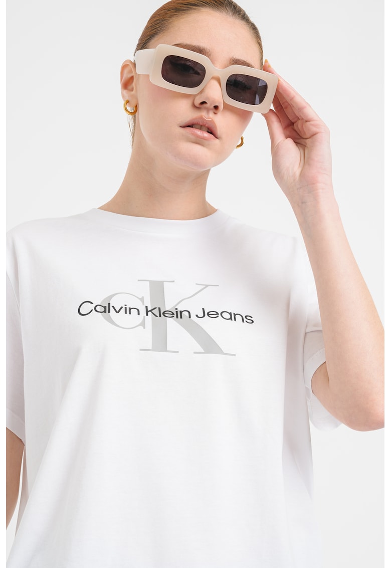 Tricou din bumbac cu logo - Alb/Grej