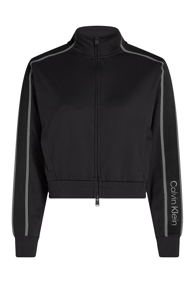 Bluza de trening cu fermoar si logo pentru fitness - Negru