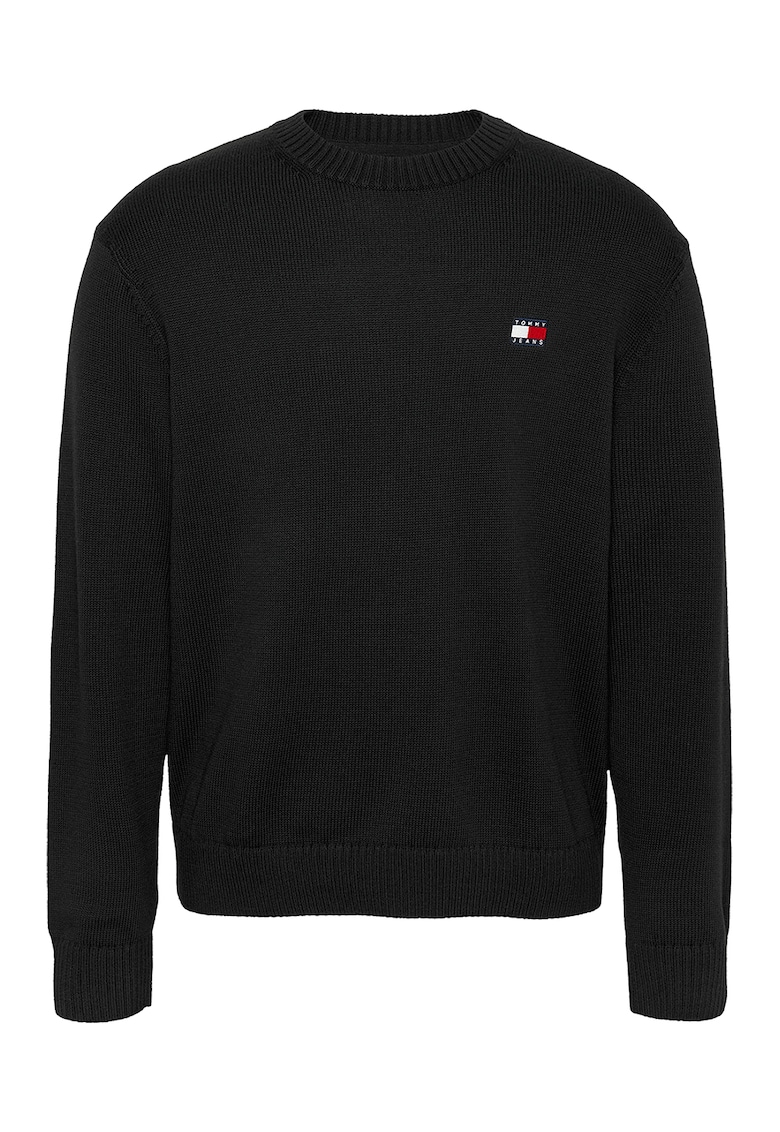 Pulover cu decolteu la baza gatului si logo - Negru
